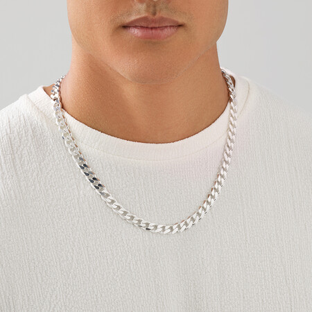 55cm (22") 9mm-9.5mm Width Curb Chain in Sterling Silver 55cm (22") 9mm-9.5mm Width Curb Chain in Sterling Silver