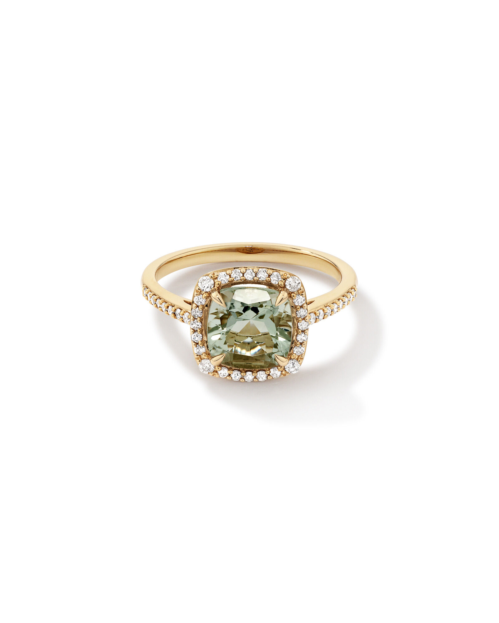 Halo Ring with Green Amethyst 0.25 Carat TW of Diamonds in 10kt Yellow Gold