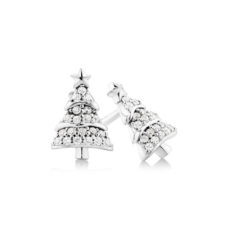 Xmas Tree Stud Earrings with Cubic Zirconia in Sterling Silver Xmas Tree Stud Earrings with Cubic Zirconia in Sterling Silver