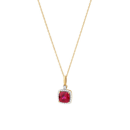 Pendant with Created Ruby & Diamonds In 10kt Yellow & White Gold Pendant with Created Ruby & Diamonds In 10kt Yellow & White Gold