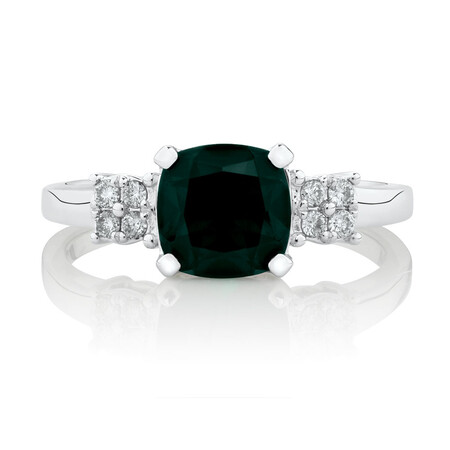 Ring with Diamonds & Created Emerald in 10kt White Gold Ring with Diamonds & Created Emerald in 10kt White Gold