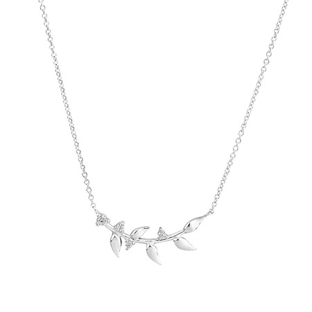 50cm Leaf Necklace with Cubic Zirconia in Sterling Silver 50cm Leaf Necklace with Cubic Zirconia in Sterling Silver