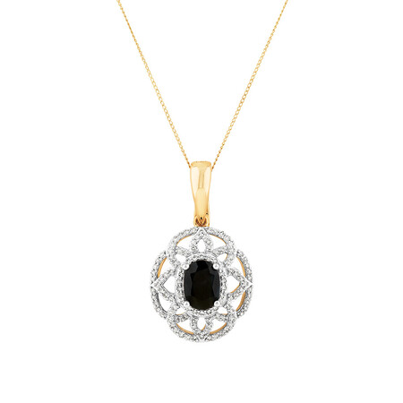 Pendant with Sapphire & 1/2 Carat TW of Diamonds in 10kt Yellow & White Gold Pendant with Sapphire & 1/2 Carat TW of Diamonds in 10kt Yellow & White Gold