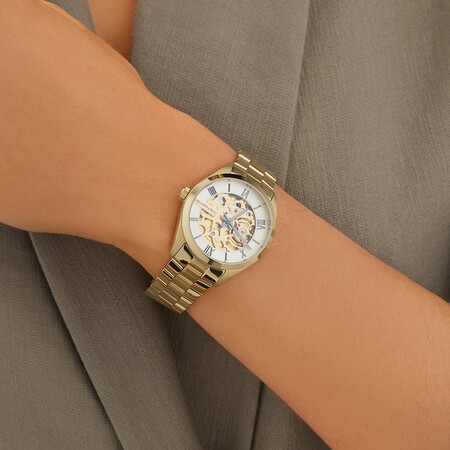 Automatic Skeleton Watch In Gold Tone Stainless Steel Automatic Skeleton Watch In Gold Tone Stainless Steel