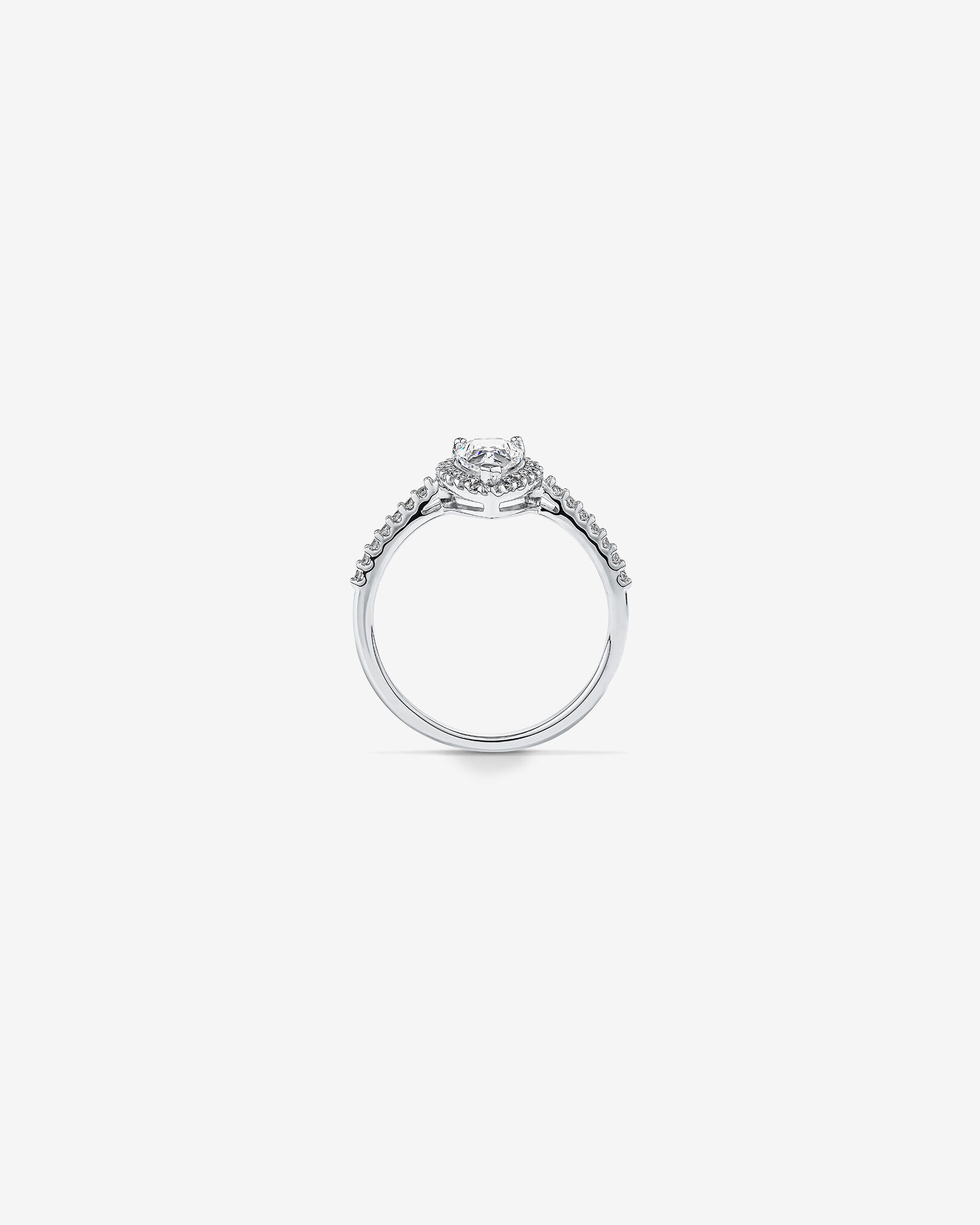 Pear Shaped Cubic Zirconia Halo and Side Accent Ring Sterling Silver