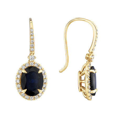 Oval Halo Earrings with Sapphire & 0.39 Carat TW of Diamonds in 14kt Yellow Gold Oval Halo Earrings with Sapphire & 0.39 Carat TW of Diamonds in 14kt Yellow Gold