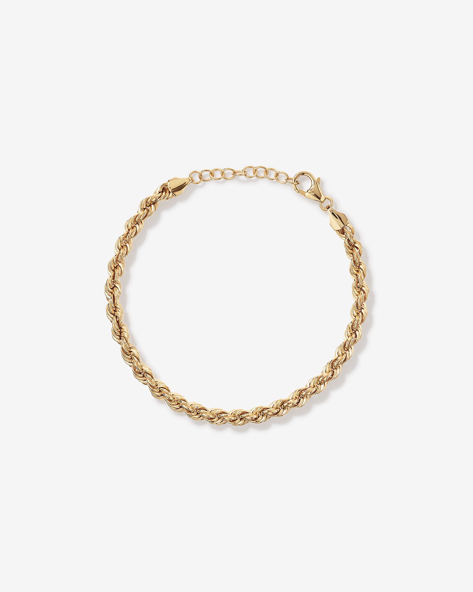 19cm (7.5") 4.4mm Width Semi-Solid Rope Bracelet in 10kt Yellow  Gold