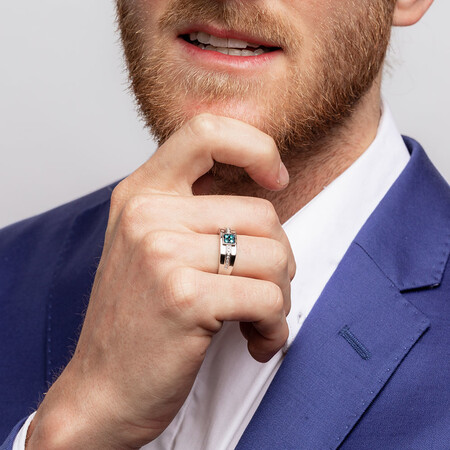 Men's Ring with 1/4 Carat TW of White & Enhanced Blue Diamonds in 10kt White Gold Men's Ring with 1/4 Carat TW of White & Enhanced Blue Diamonds in 10kt White Gold