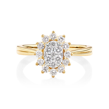 Cluster Ring with 0.62 Carat TW of Diamonds in 14kt Yellow Gold Cluster Ring with 0.62 Carat TW of Diamonds in 14kt Yellow Gold