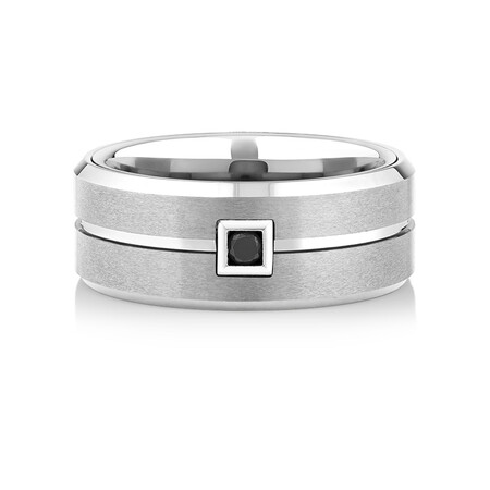 Ring with Enhanced Black Diamond in Grey Sapphire Tungsten Ring with Enhanced Black Diamond in Grey Sapphire Tungsten