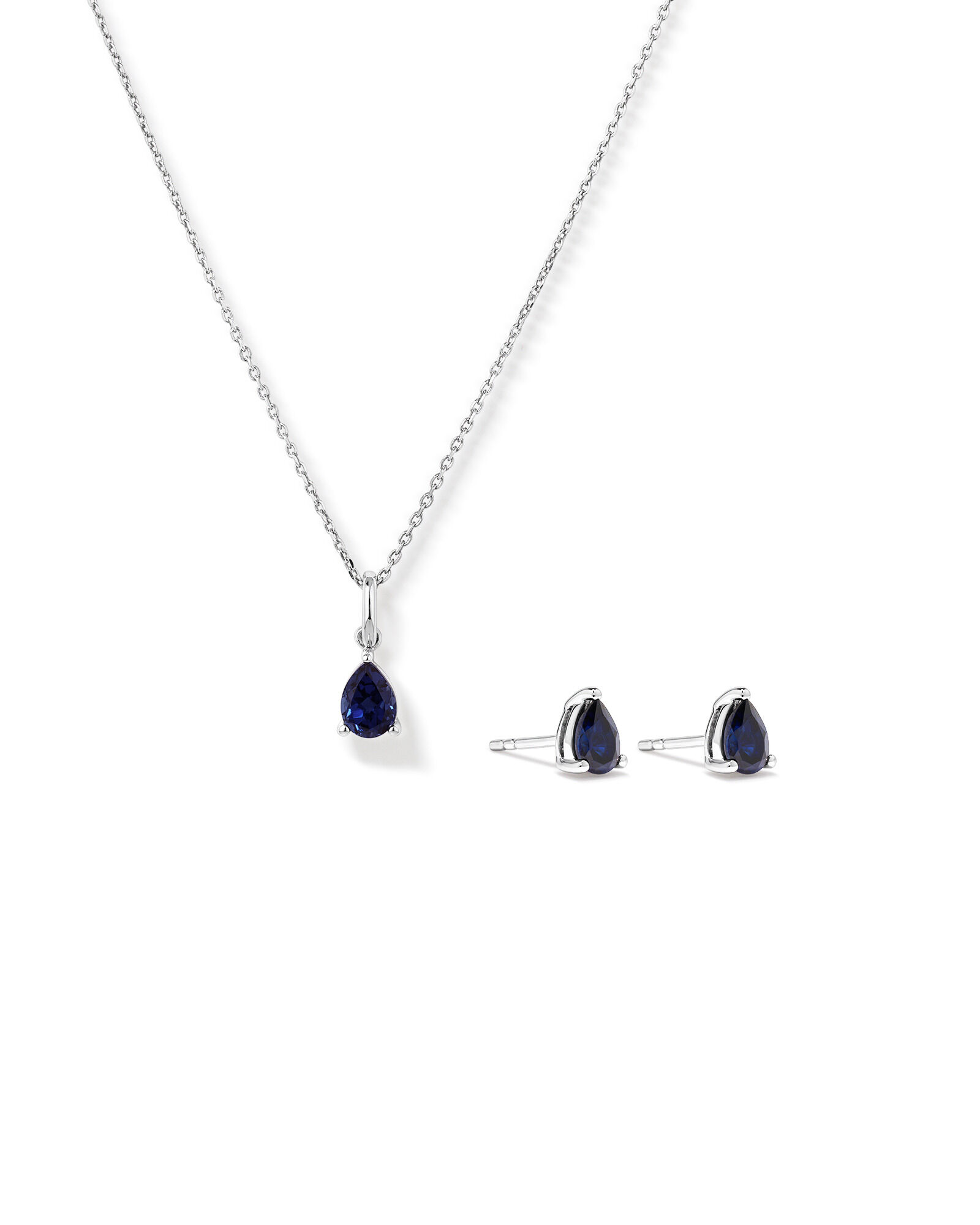 Ensemble pendentif et boucles d'oreilles clous en saphir créé taille poire en argent sterling