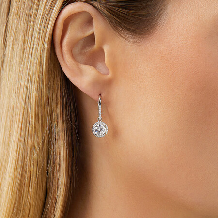 Halo Drop Earrings with Cubic Zirconia in Sterling Silver Halo Drop Earrings with Cubic Zirconia in Sterling Silver
