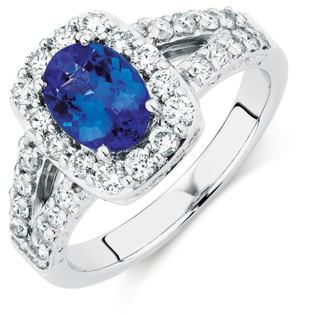 Ring with Tanzanite & 1 Carat TW of Diamonds in 14kt White Gold