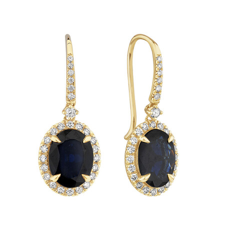 Oval Halo Earrings with Sapphire & 0.39 Carat TW of Diamonds in 14kt Yellow Gold Oval Halo Earrings with Sapphire & 0.39 Carat TW of Diamonds in 14kt Yellow Gold