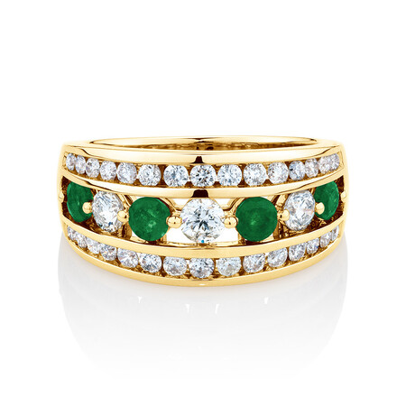 Ring with Natural Emerald & 1 Carat TW of Diamonds in 14kt Yellow Gold Ring with Natural Emerald & 1 Carat TW of Diamonds in 14kt Yellow Gold