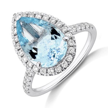 Halo Ring with Aquamarine & 0.60 Carat TW of Diamonds in 14kt White Gold Halo Ring with Aquamarine & 0.60 Carat TW of Diamonds in 14kt White Gold