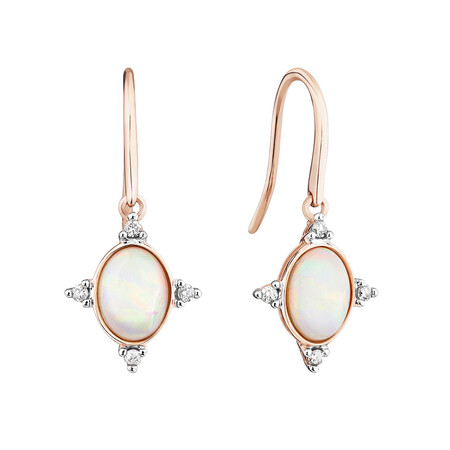 Hook Earrings with Opal and .10 Carat TW of Diamonds in 10kt Rose Gold