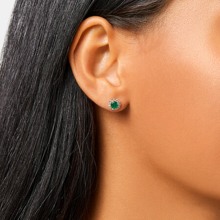 Halo Stud Earrings with Natural Emerald & 0.28 Carat TW of Diamonds in 10kt Yellow Gold Halo Stud Earrings with Natural Emerald & 0.28 Carat TW of Diamonds in 10kt Yellow Gold