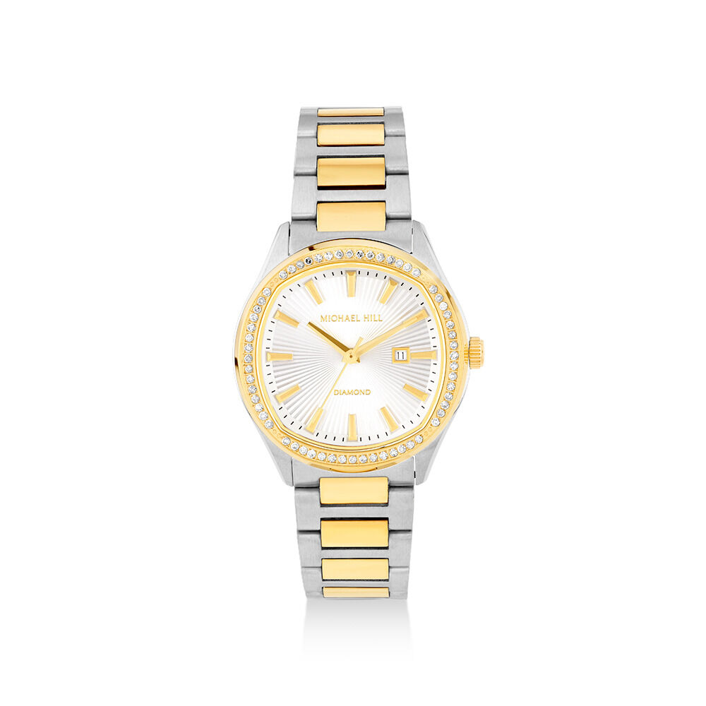 Two Tone Ladies 0.40 Carat TW Diamond Quartz Watch in Yellow Gold Tone Stainless Steel