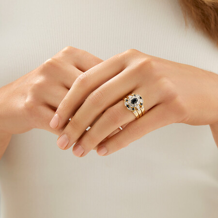 3 Ring Set with Sapphire & Diamonds in 10kt Yellow Gold 3 Ring Set with Sapphire & Diamonds in 10kt Yellow Gold