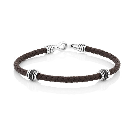 Brown Leather Bracelet with Cubic Zirconia in Sterling Silver Brown Leather Bracelet with Cubic Zirconia in Sterling Silver