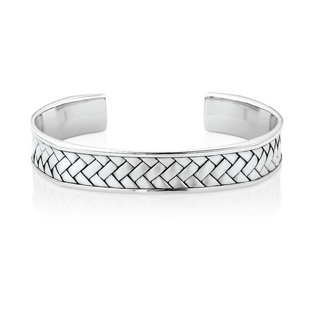 Weave Pattern Cuff Bracelet in Sterling Silver