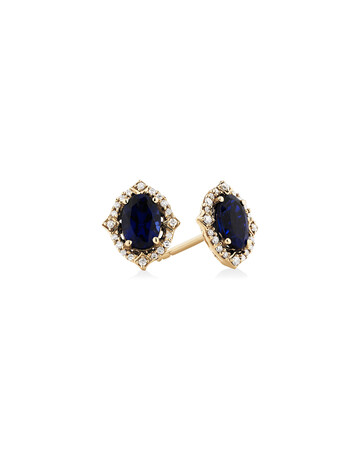 Earrings with Created Sapphire & Diamonds in 10kt Yellow Gold Earrings with Created Sapphire & Diamonds in 10kt Yellow Gold