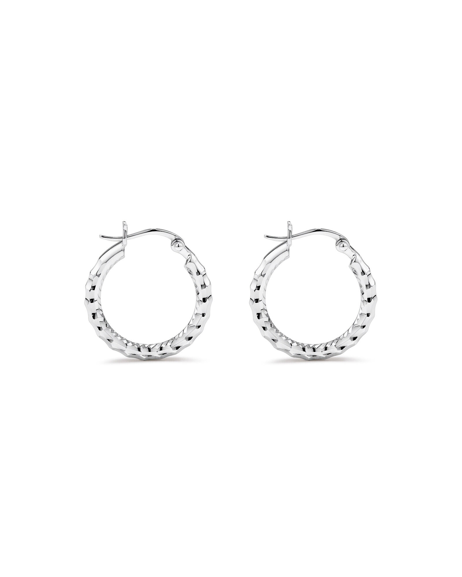 Diamond Cut Texture Hoop Earrings in Sterling Silver