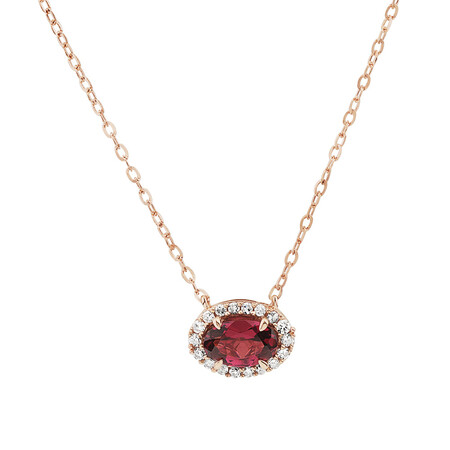 Halo Rhodolite Garnet & Diamonds Necklace in 10kt Rose Gold Halo Rhodolite Garnet & Diamonds Necklace in 10kt Rose Gold
