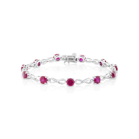 Bracelet with Laboratory Created Ruby & Natural Diamonds in Sterling Silver Bracelet with Laboratory Created Ruby & Natural Diamonds in Sterling Silver