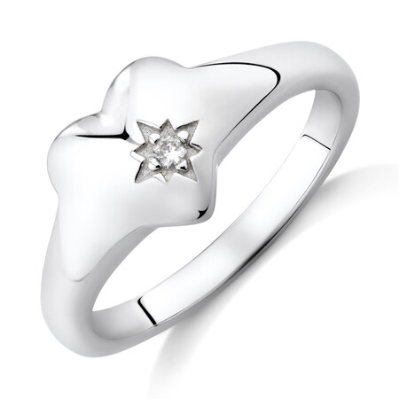 Heart Signet Ring with Cubic Zirconia In Sterling Silver Heart Signet Ring with Cubic Zirconia In Sterling Silver