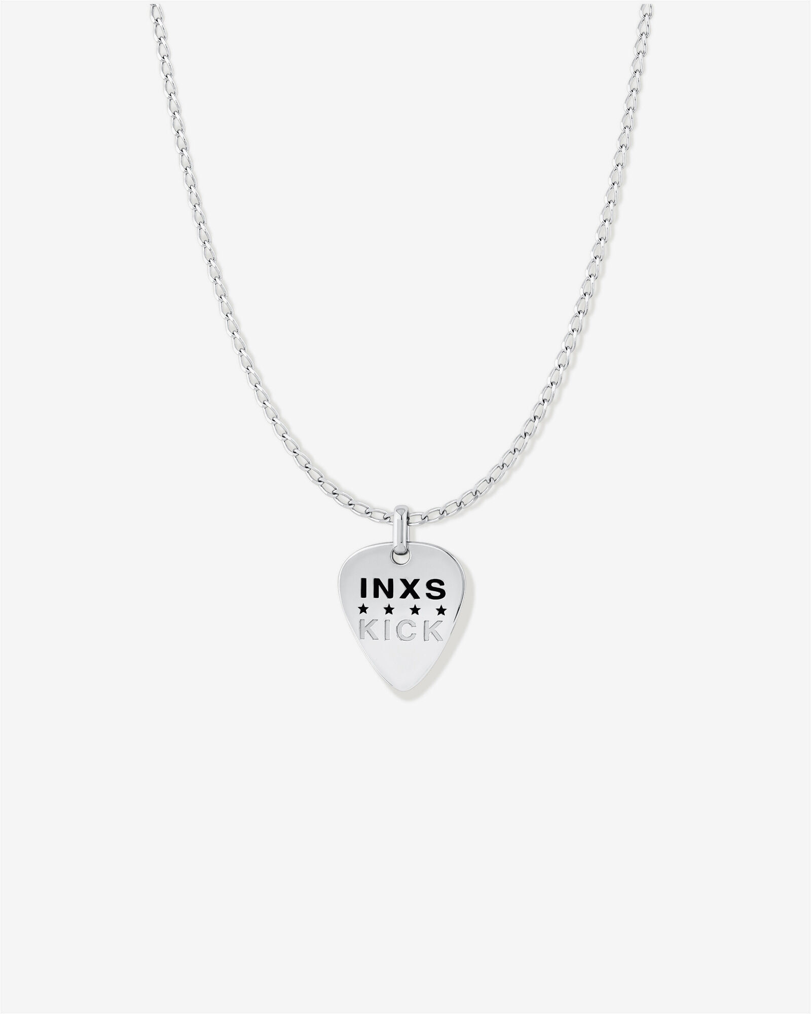 INXS Tim Farriss Engraved Guitar Pick Pendant with Chain in Recycled Sterling Silver