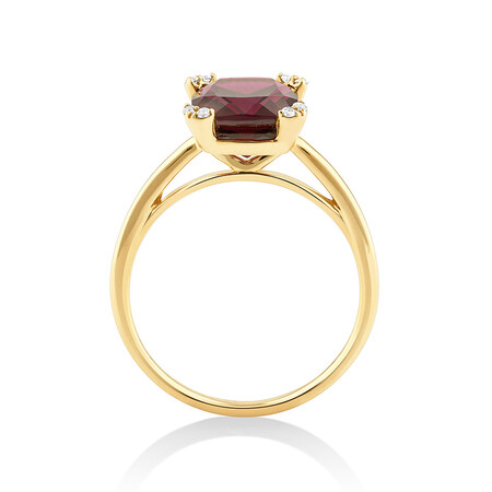 Ring with Rhodolite Garnet & Diamonds In 10kt Yellow Gold Ring with Rhodolite Garnet & Diamonds In 10kt Yellow Gold