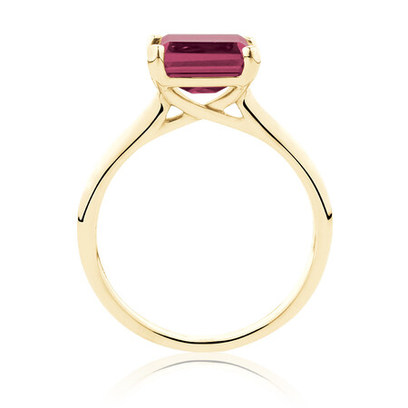 Emerald Cut Ring with Laboratory Created Ruby in 10kt Yellow Gold Emerald Cut Ring with Laboratory Created Ruby in 10kt Yellow Gold