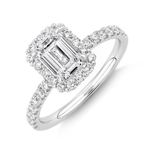 1.78 Carat TW Laboratory-Grown Diamond Emerald Cut Halo Ring in 14kt White Gold