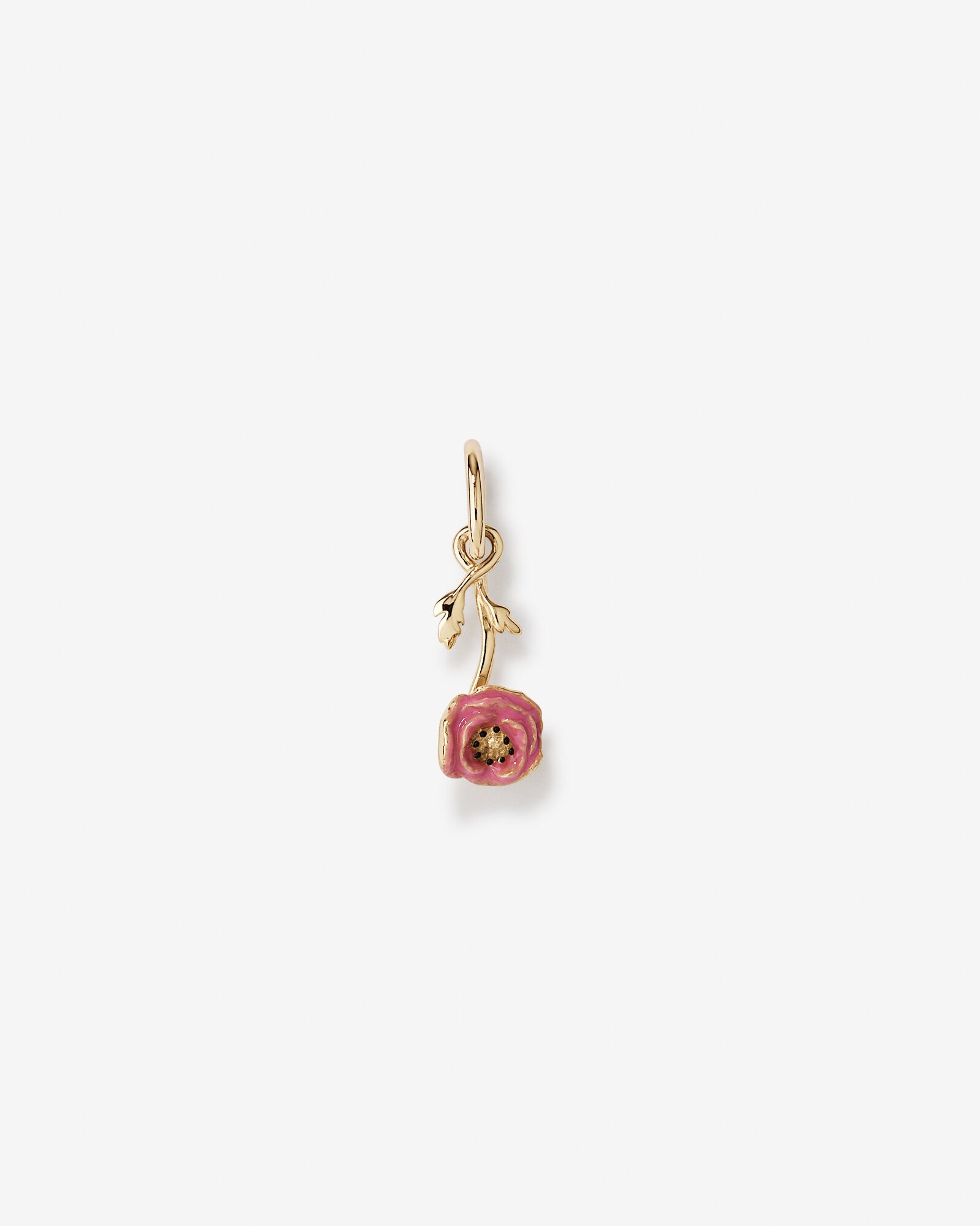 14mm Enamel Poppy Pendant in 10kt Yellow Gold