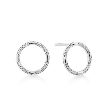 Circle Stud Earrings with Diamonds in Sterling Silver