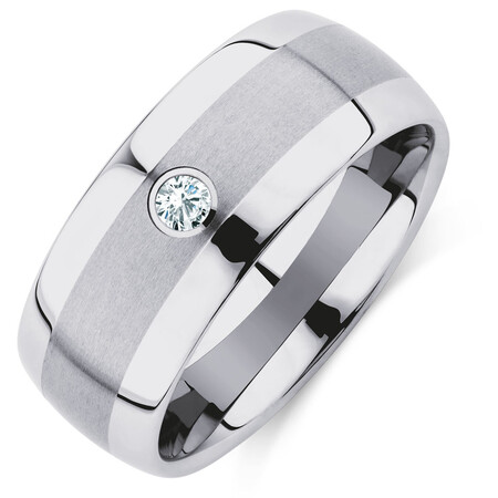 Men's Ring with a Diamond in Grey Sapphire Tungsten Men's Ring with a Diamond in Grey Sapphire Tungsten