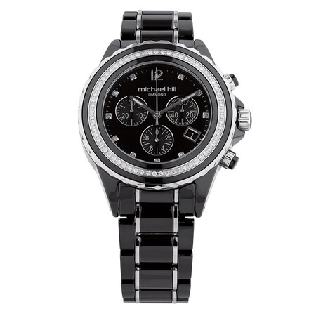 Unisex Chronograph Watch with 1/2 Carat TW of Diamonds in Black Ceramic & Stainless Steel