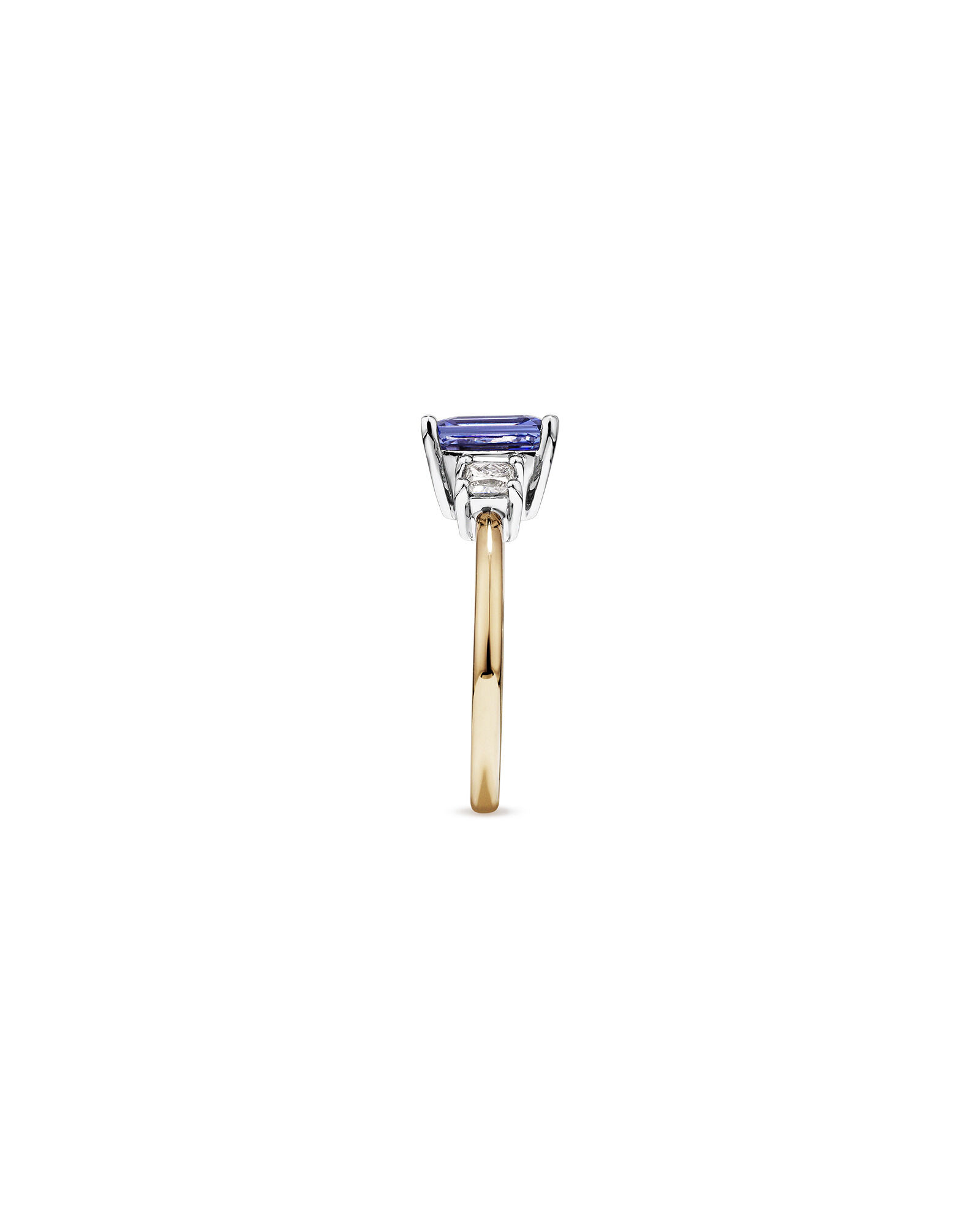 Bague en or blanc et jaune 10 K avec tanzanite et diamants totalisant 0,40 ct