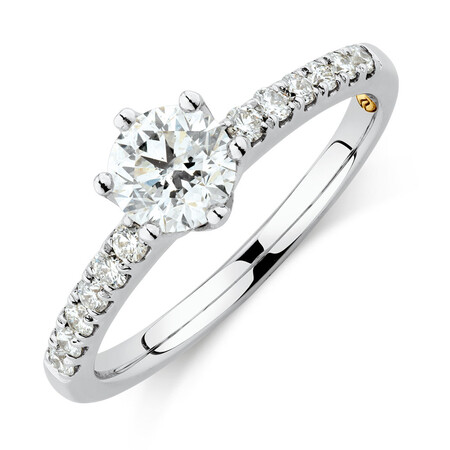 Whitefire Solitaire Engagement Ring With 0.88 Carat TW of Diamonds in 18kt White & 22ct Yellow Gold Whitefire Solitaire Engagement Ring With 0.88 Carat TW of Diamonds in 18kt White & 22ct Yellow Gold
