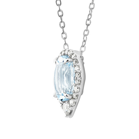 Halo Necklace with Aquamarine & 0.19 Carat TW of Diamonds in 10kt White Gold Halo Necklace with Aquamarine & 0.19 Carat TW of Diamonds in 10kt White Gold