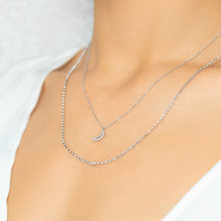 Half Moon Pendant With Diamonds In 10kt White Gold Half Moon Pendant With Diamonds In 10kt White Gold
