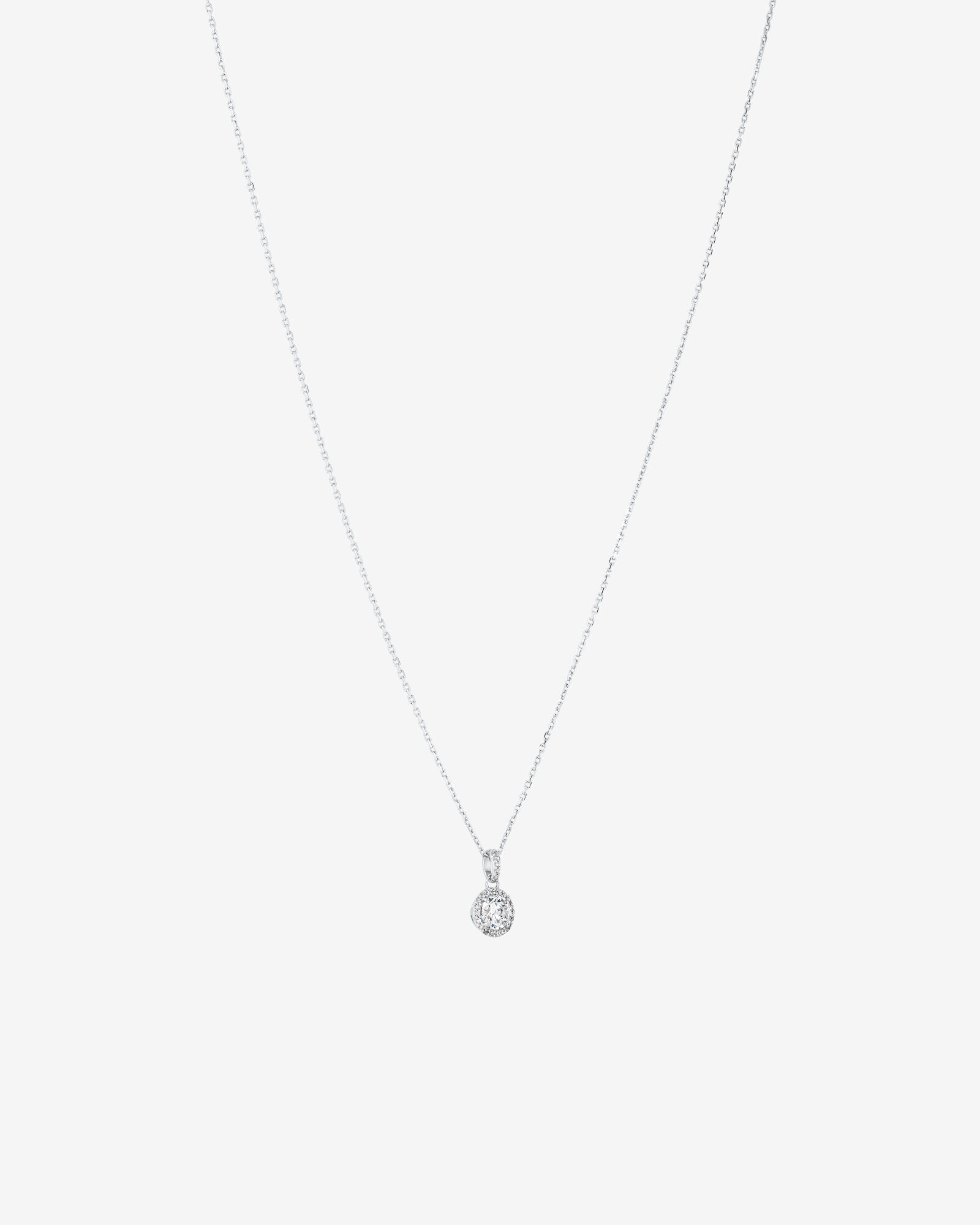 Round Brilliant Cubic Zirconia Halo Pendant Necklace in Sterling Silver