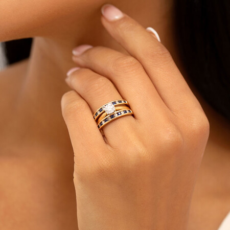 Ring with Natural Sapphire & 0.15 Carat TW of Diamonds in 10kt Yellow Gold Ring with Natural Sapphire & 0.15 Carat TW of Diamonds in 10kt Yellow Gold