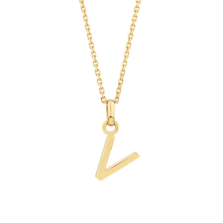 "V" Initial Pendant with Chain in 10kt Yellow Gold "V" Initial Pendant with Chain in 10kt Yellow Gold
