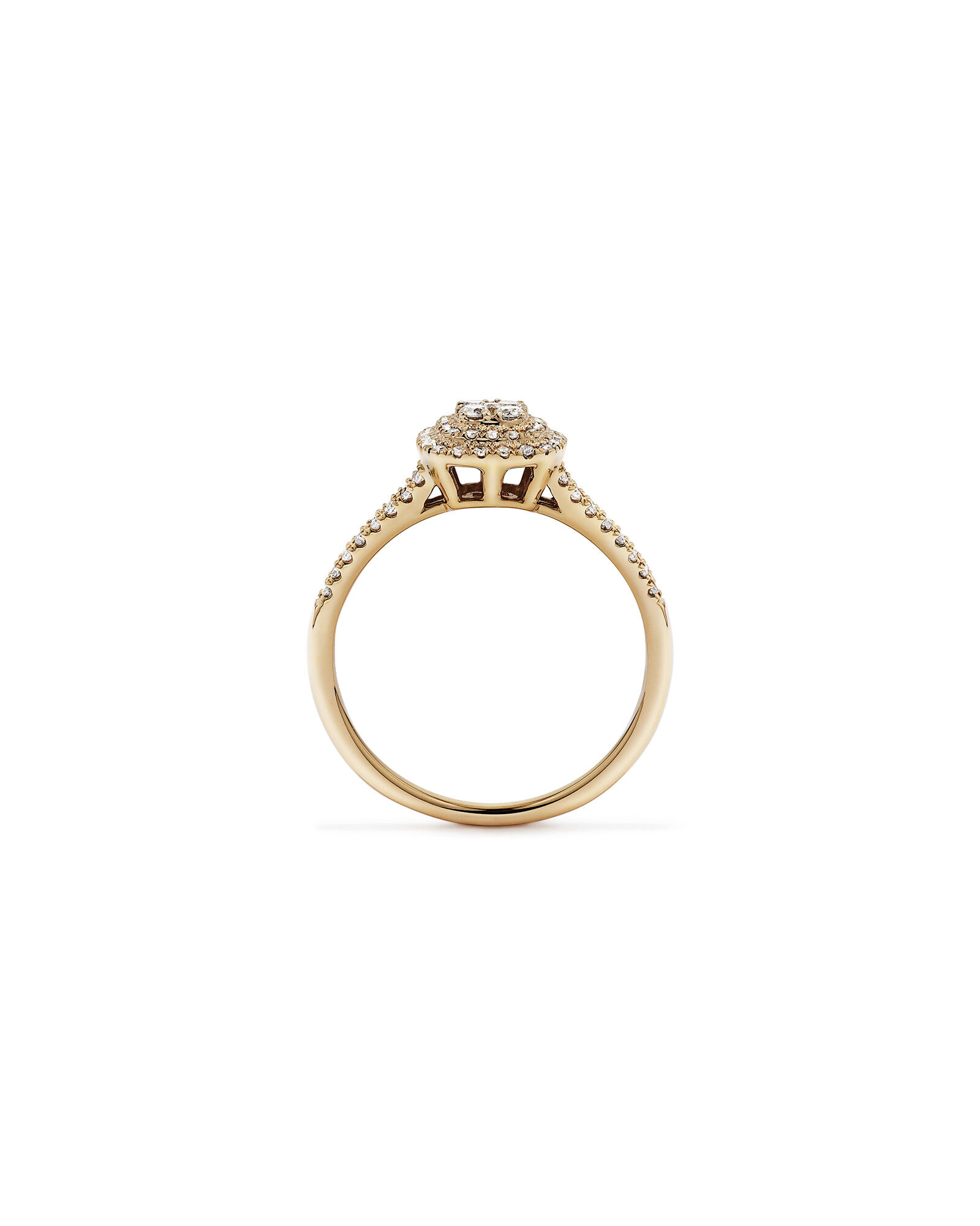 0.30 Carat TW Cushion Shaped Cluster Diamond Halo Engagement Ring in 10kt Yellow Gold