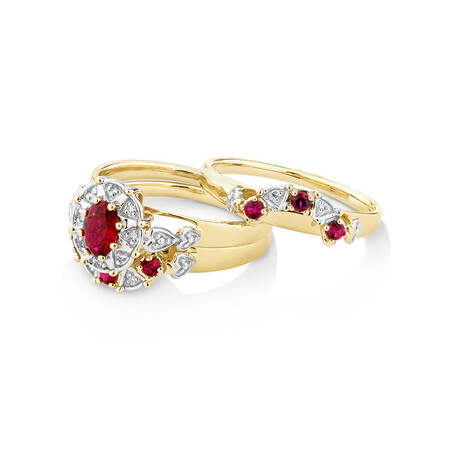 Ring with Created Ruby & Diamonds in 10kt Yellow Gold Ring with Created Ruby & Diamonds in 10kt Yellow Gold
