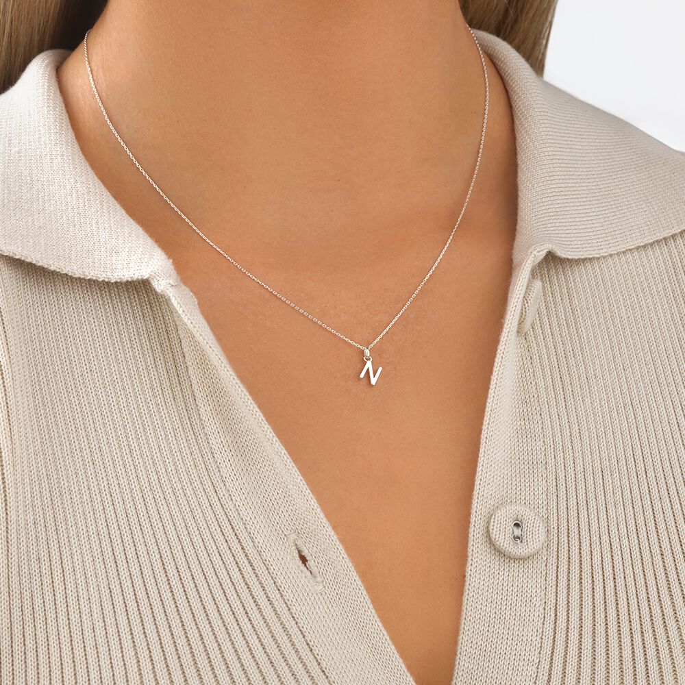 "N" Initial Pendant in Sterling Silver