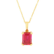 Emerald Cut Pendant with Created Ruby in 10kt Yellow Gold